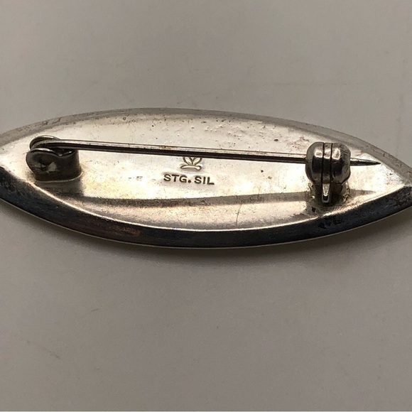 Vtg Sterling & Abalone Marquis Shaped Brooch 1.9” x .6” - Picture 3 of 5